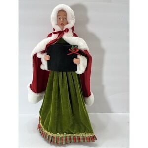 Christmas Caroling Woman Tree Topper/Table Decor Fabric Clothes Plastic Face 18"